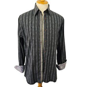 Luciano Visconti Long Slv Casual Shirt Cotton Stretch Contrast Trim Men M Gray